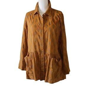 Catalog Classics Mustard Peplum Blouse Medium India Block Print Grandmillennial